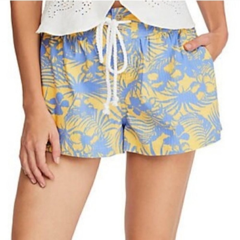 FREE PEOPLE Yellow Blue Island Bermuda Shorts